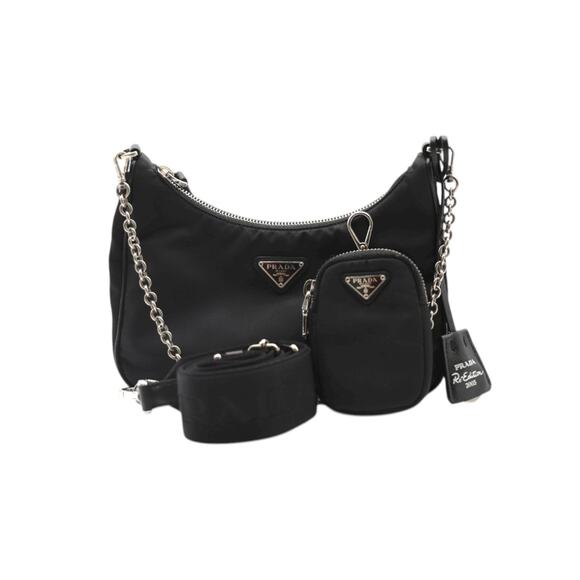 PRADA Saffiano Re-Edition Naylon Bag With Crossbody Strap In Black - Picture 2 of 6